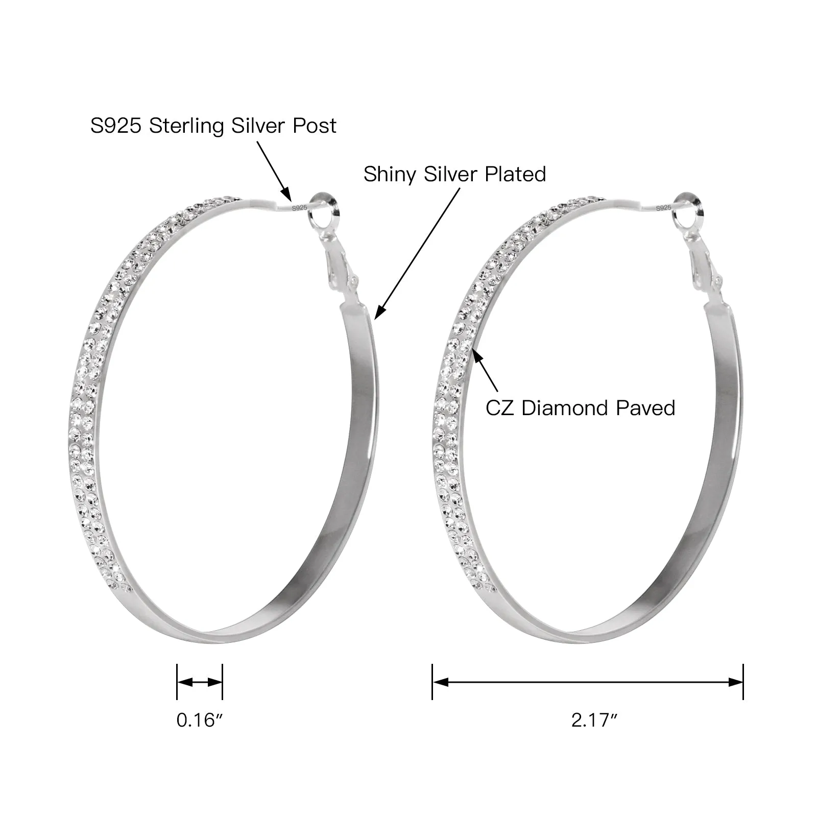 CZ Paved Silver Big Hoops