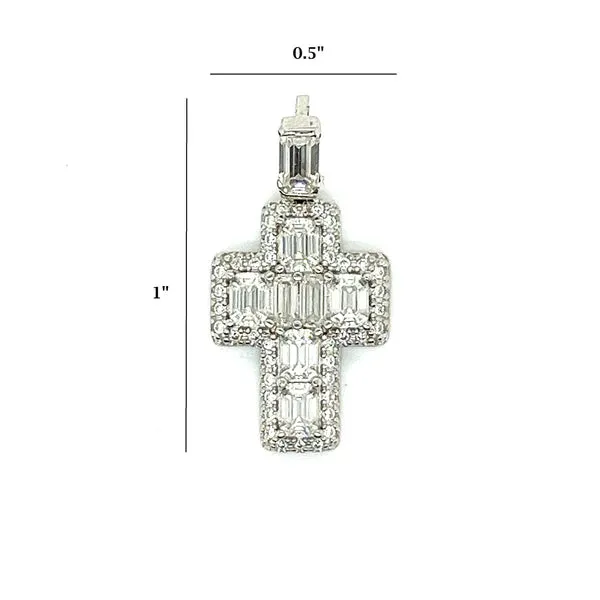 Dainty Baguette Lab-Created Moissanite Sterling Silver Cross Charm Pendant - M417219