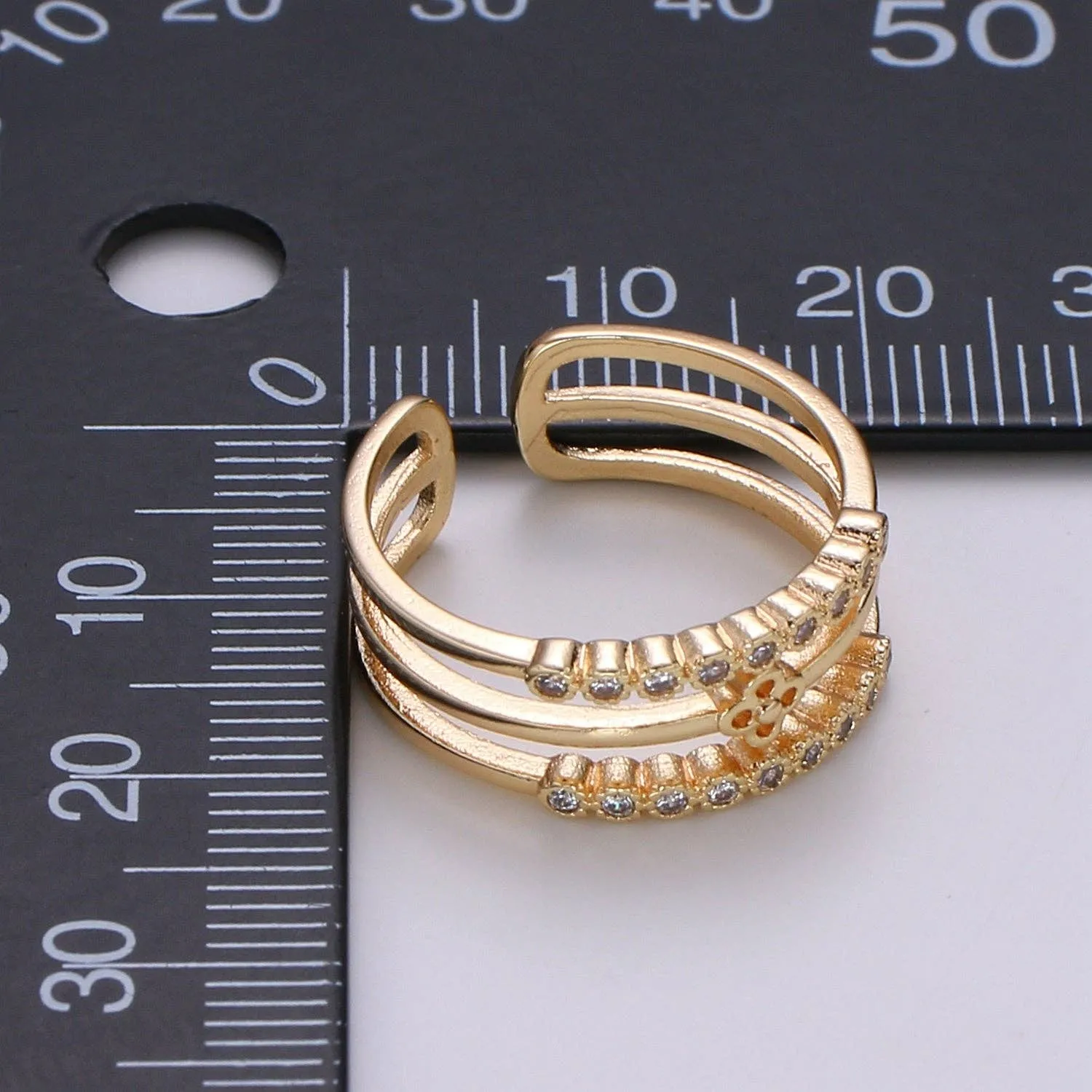 Dainty triple band stacking ring Mini Clover Ring in Open Adjustable ring