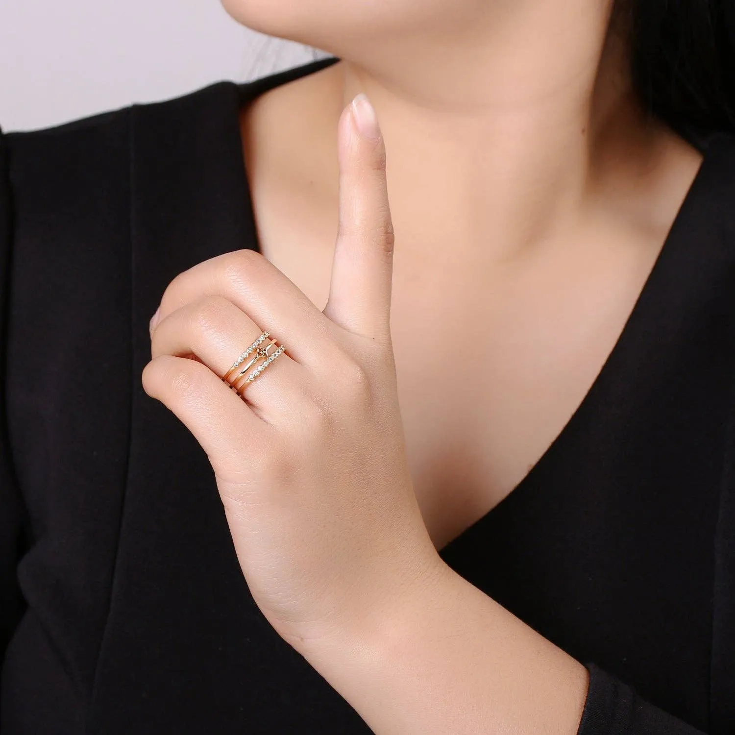 Dainty triple band stacking ring Mini Clover Ring in Open Adjustable ring