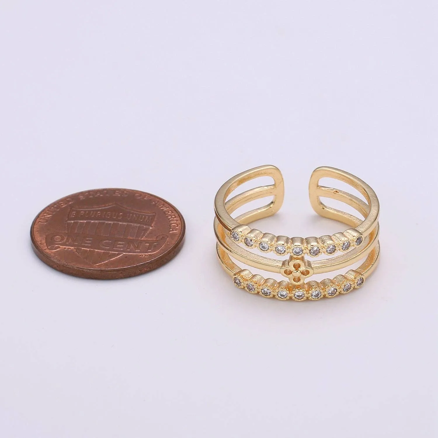 Dainty triple band stacking ring Mini Clover Ring in Open Adjustable ring