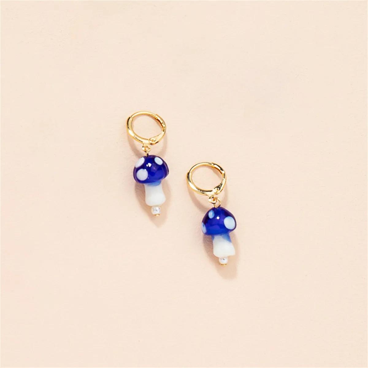Dark Blue Resin & Pearl 18K Gold-Plated Mushroom Drop Earrings