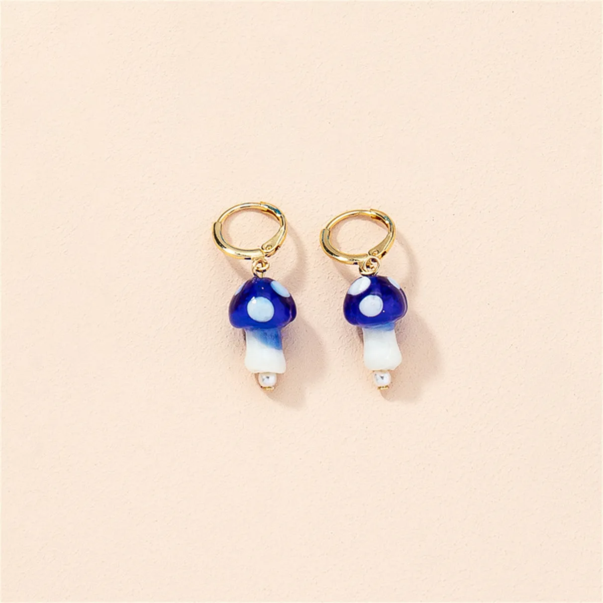 Dark Blue Resin & Pearl 18K Gold-Plated Mushroom Drop Earrings