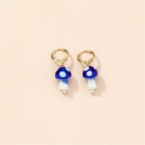 Dark Blue Resin & Pearl 18K Gold-Plated Mushroom Drop Earrings