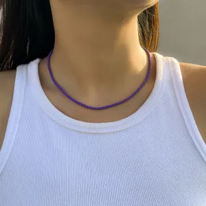 Dark Purple Enamel & Silver-Plated Box Chain Necklace