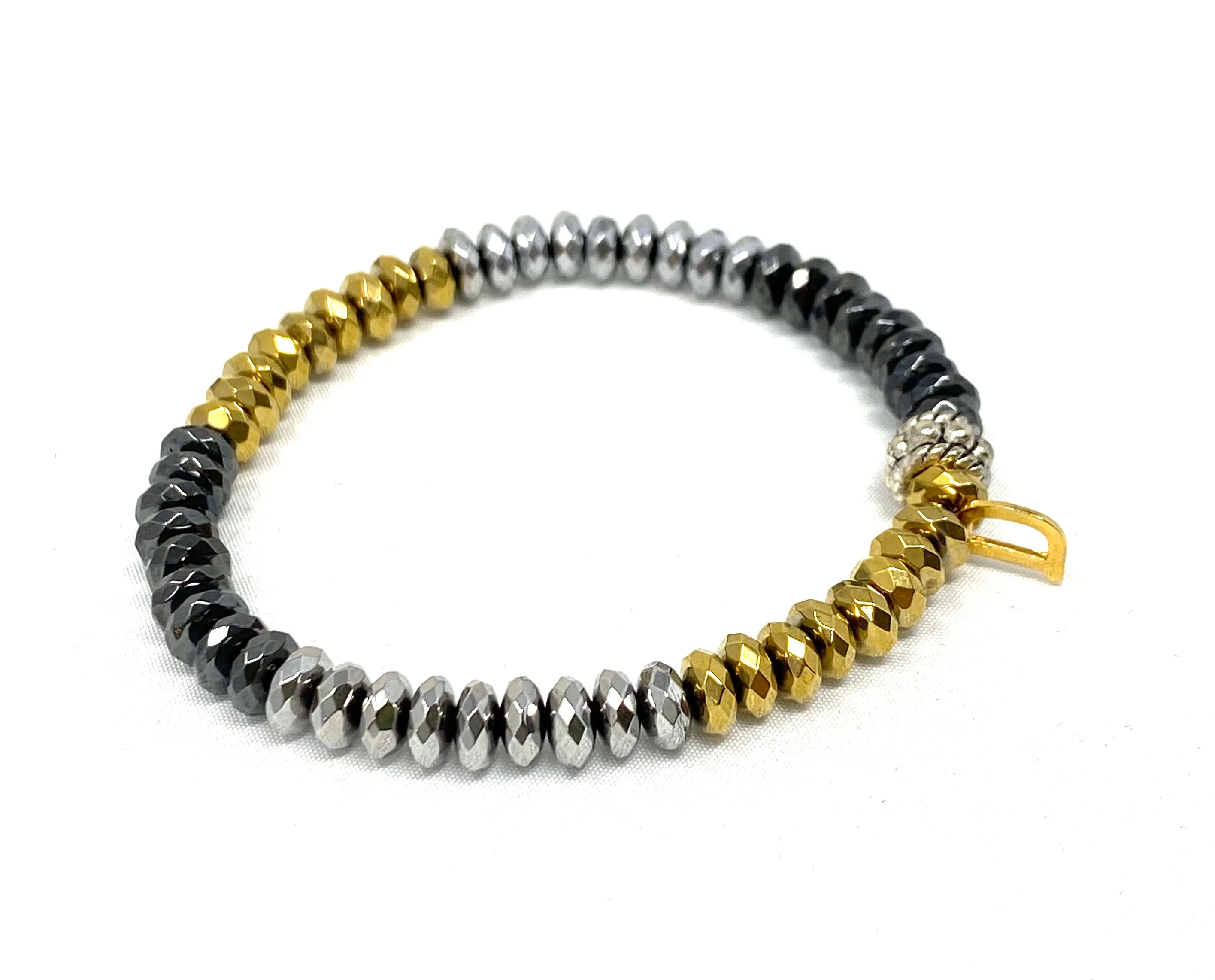 Dash Stack Bracelets -Silver, Gold and Gunmetal Hematite