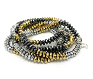 Dash Stack Bracelets -Silver, Gold and Gunmetal Hematite