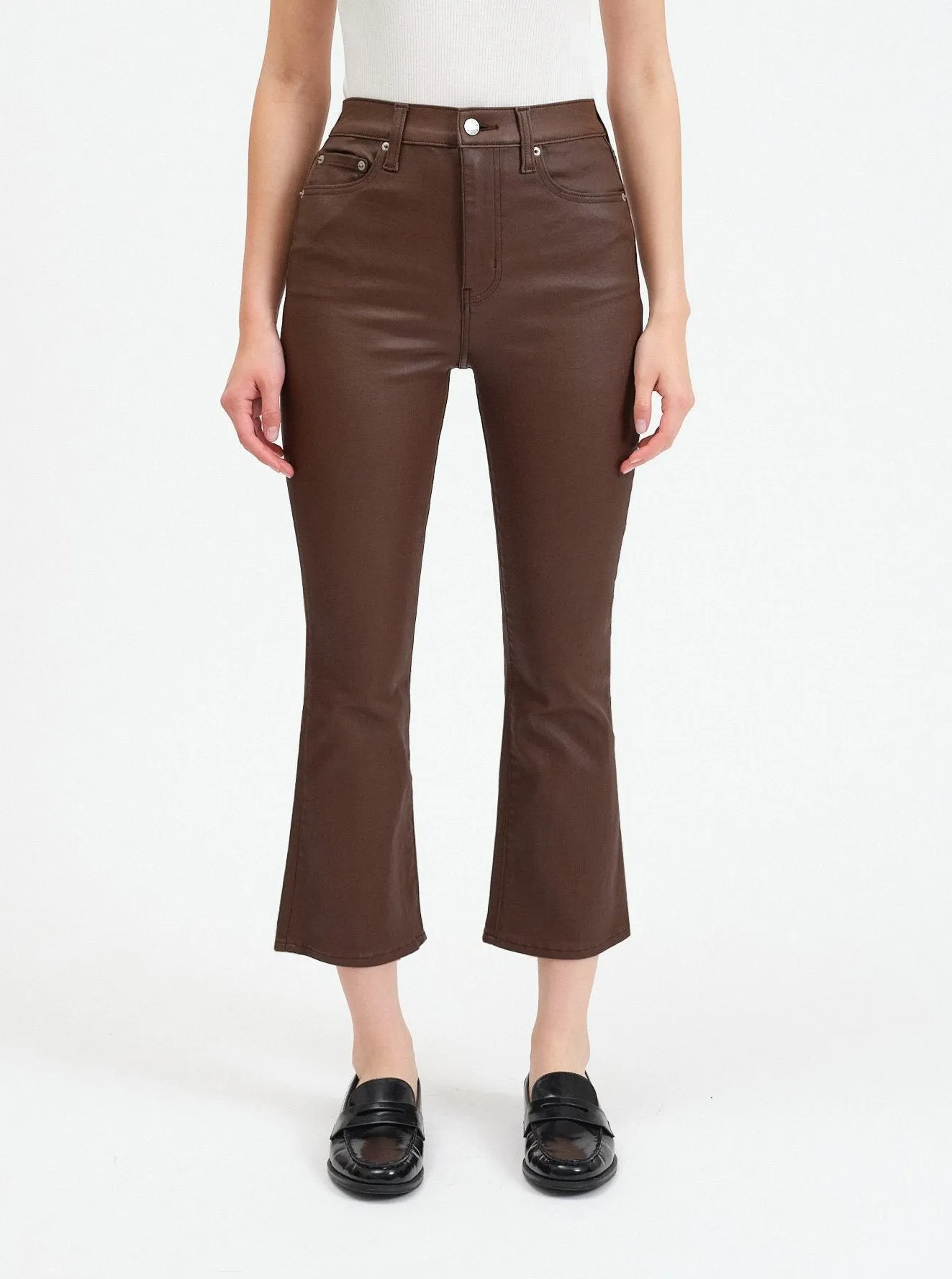 Daze Shy Girl High Rise Crop Flare - Coated Espresso