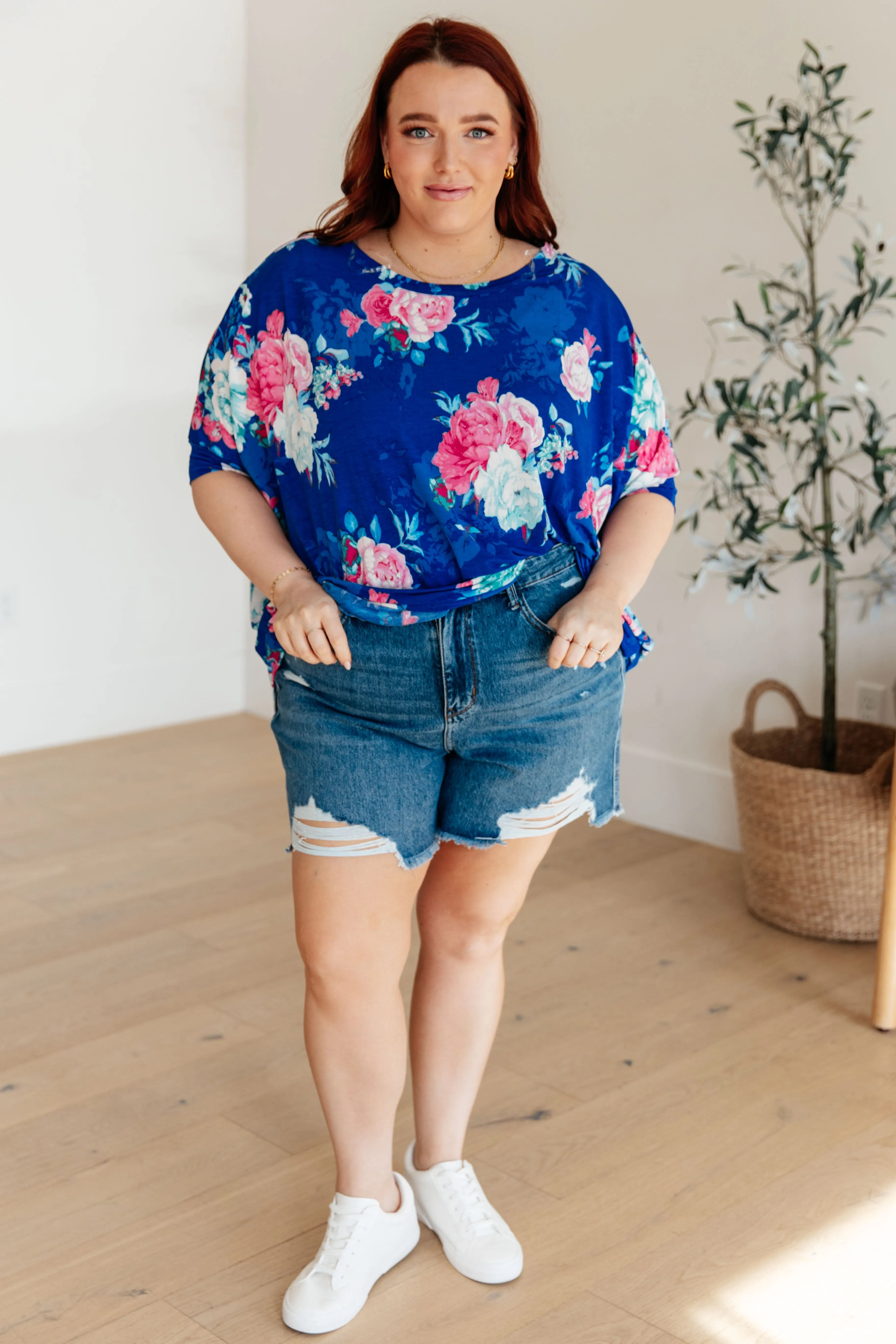 Dear Scarlett Royal and Pink Floral Essential Blouse