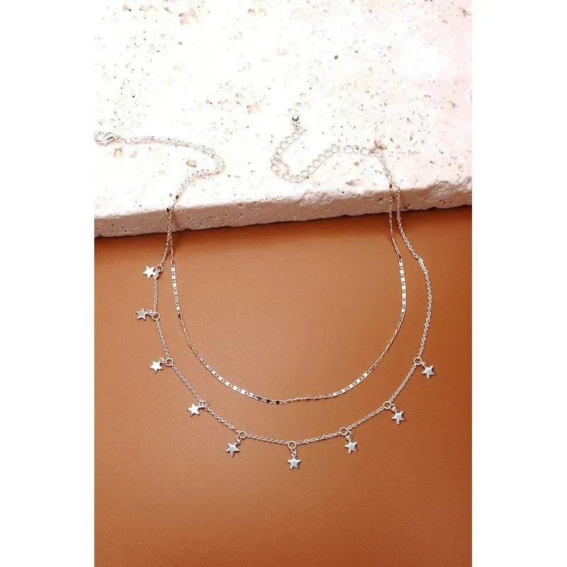 Delicate Double Layer Star Drop Necklace