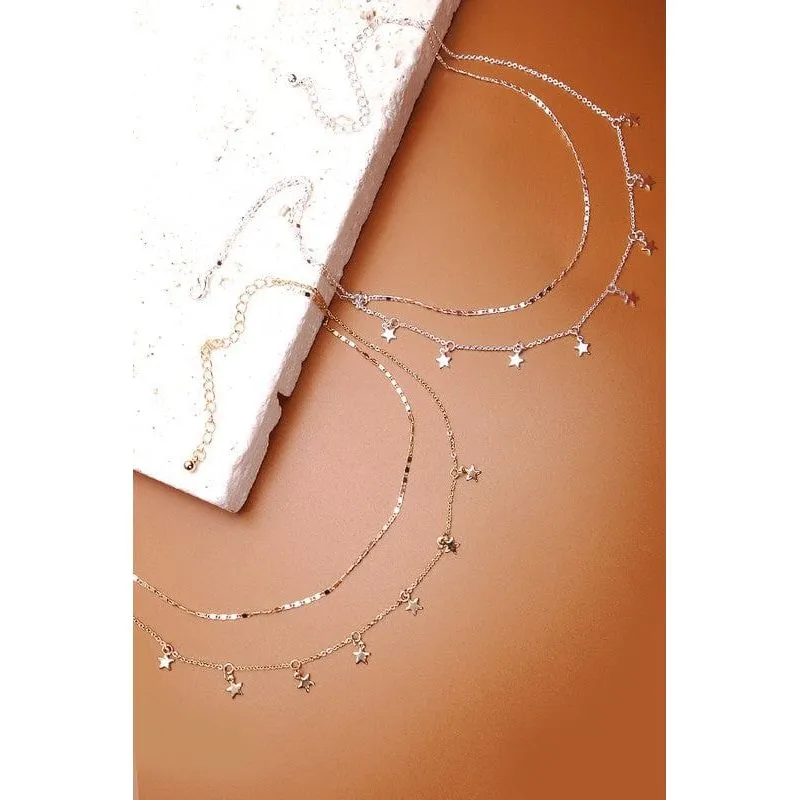 Delicate Double Layer Star Drop Necklace