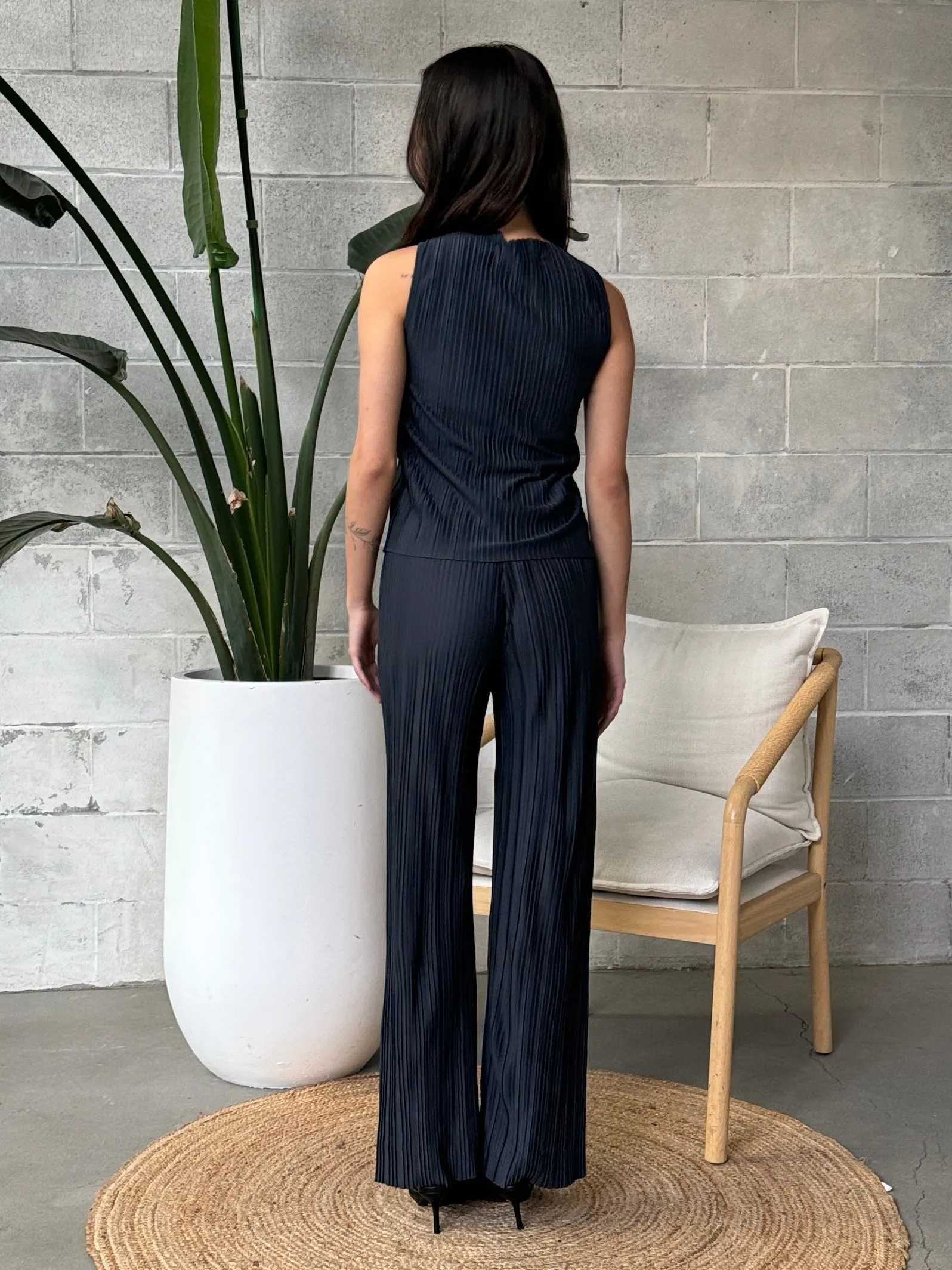 DEX Pleated Sleeveless Top and Pull on Pant Set