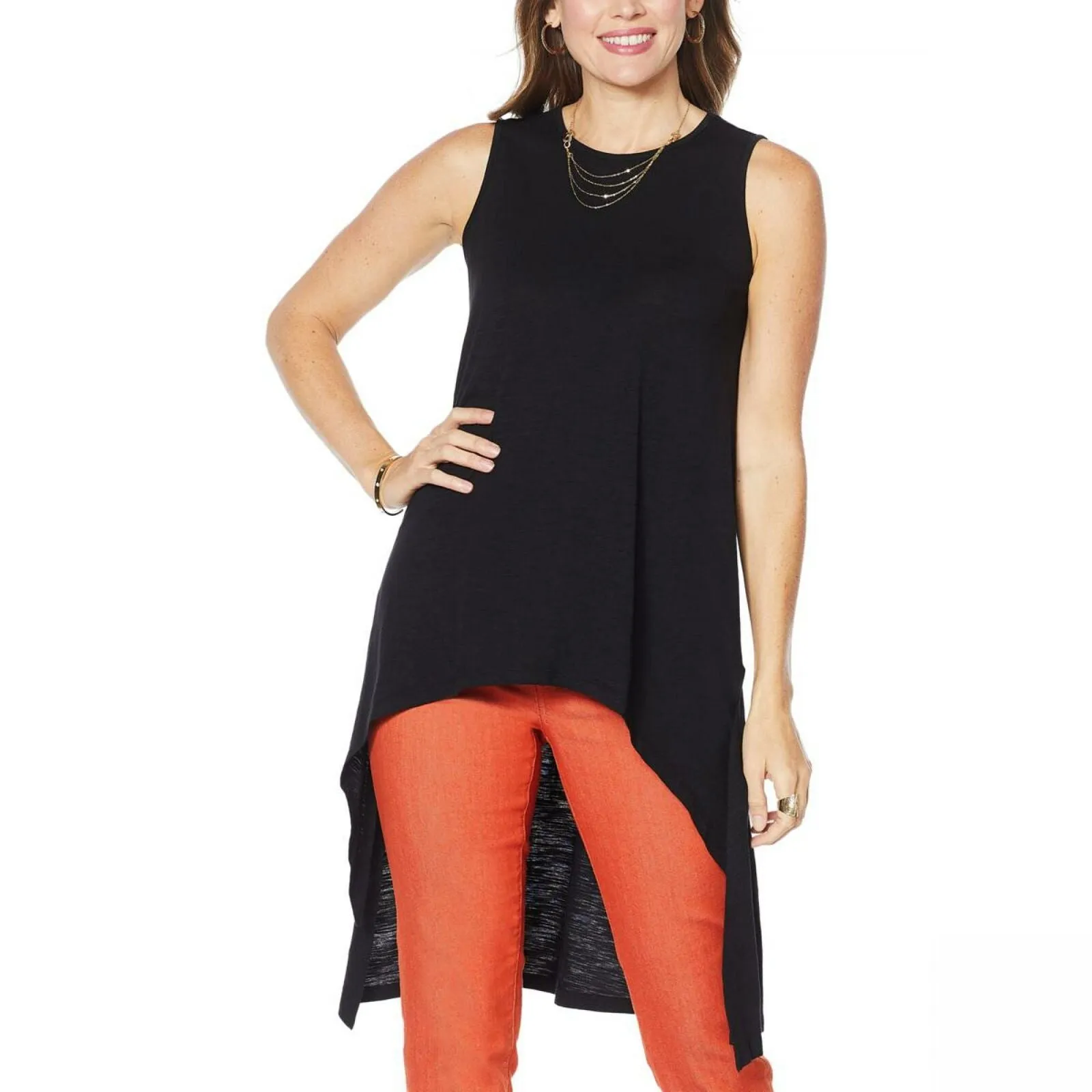 DG2 by Diane Gilman Women's Dramatic Hi Low Sleeveless Tunic Top