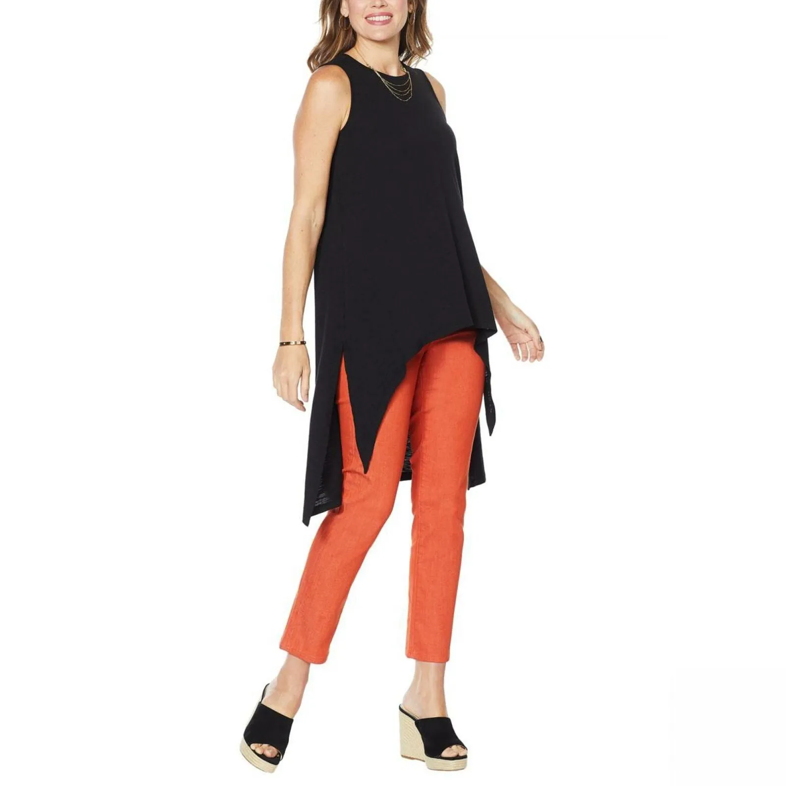 DG2 by Diane Gilman Women's Dramatic Hi Low Sleeveless Tunic Top