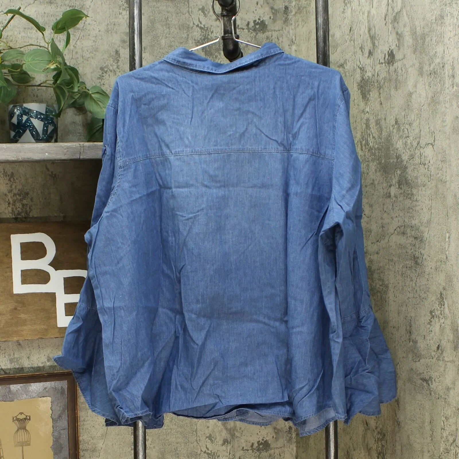 DG2 by Diane Gilman Women's Plus Size Denim Shirt With Lace Up Sleeves
