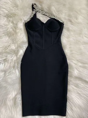 Diamond Sleeveless Bodycon Backless One Shoulder Dress