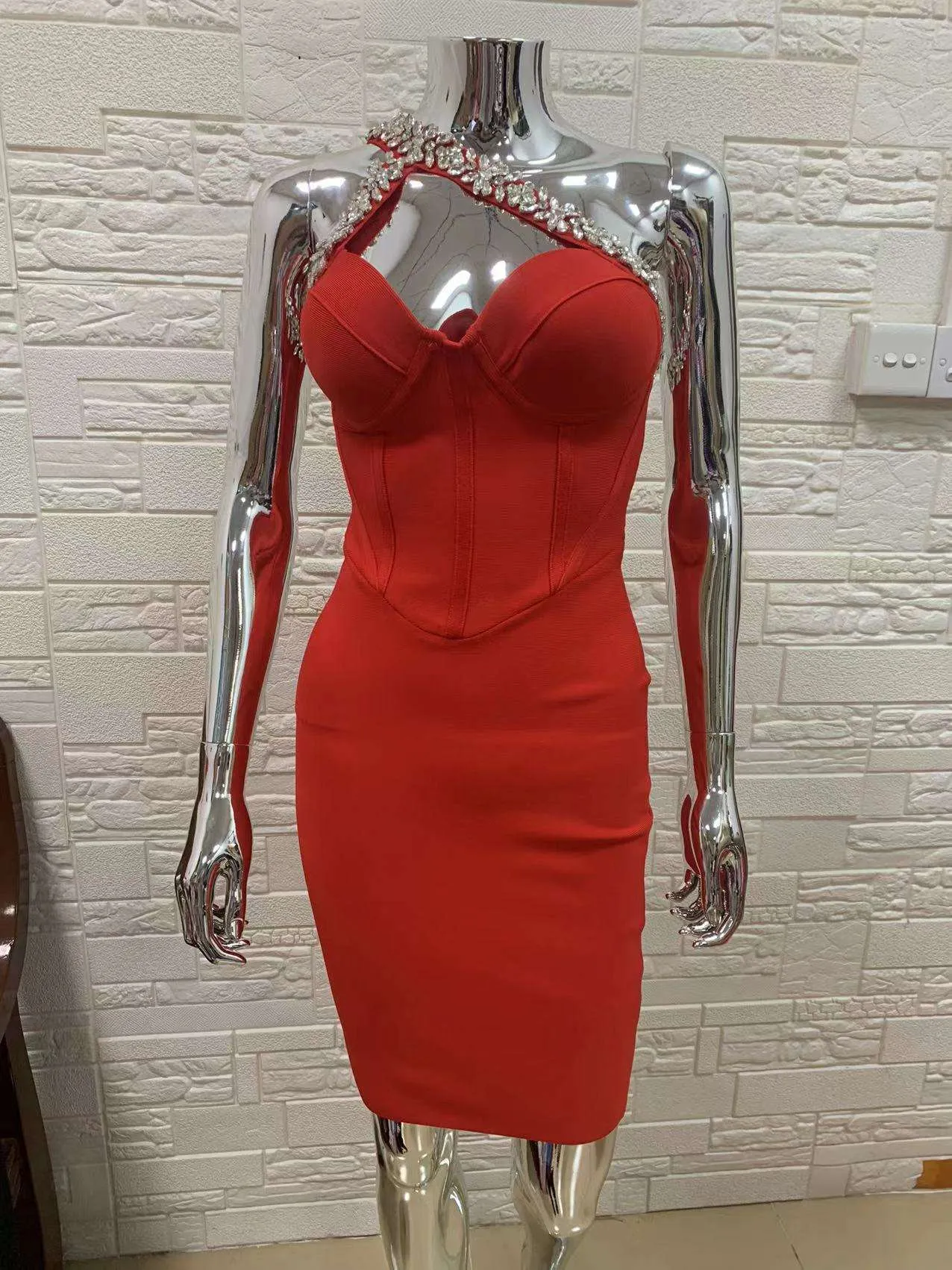 Diamond Sleeveless Bodycon Backless One Shoulder Dress