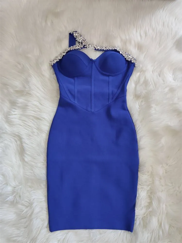 Diamond Sleeveless Bodycon Backless One Shoulder Dress