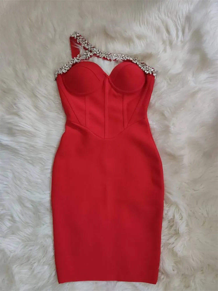Diamond Sleeveless Bodycon Backless One Shoulder Dress