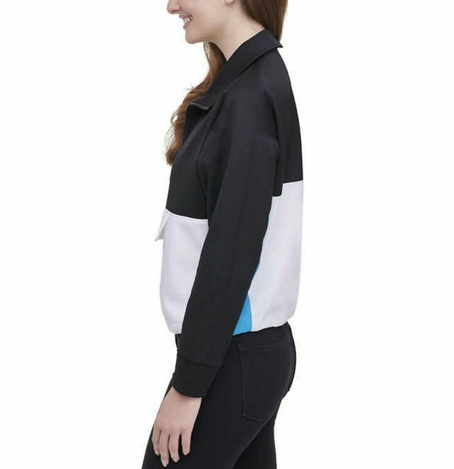 DKNY Sport Women's Colorblock Half Zip Pullover Sweatshirt Black Large