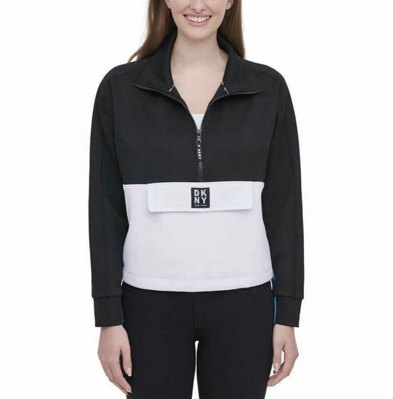 DKNY Sport Women's Colorblock Half Zip Pullover Sweatshirt Black Large