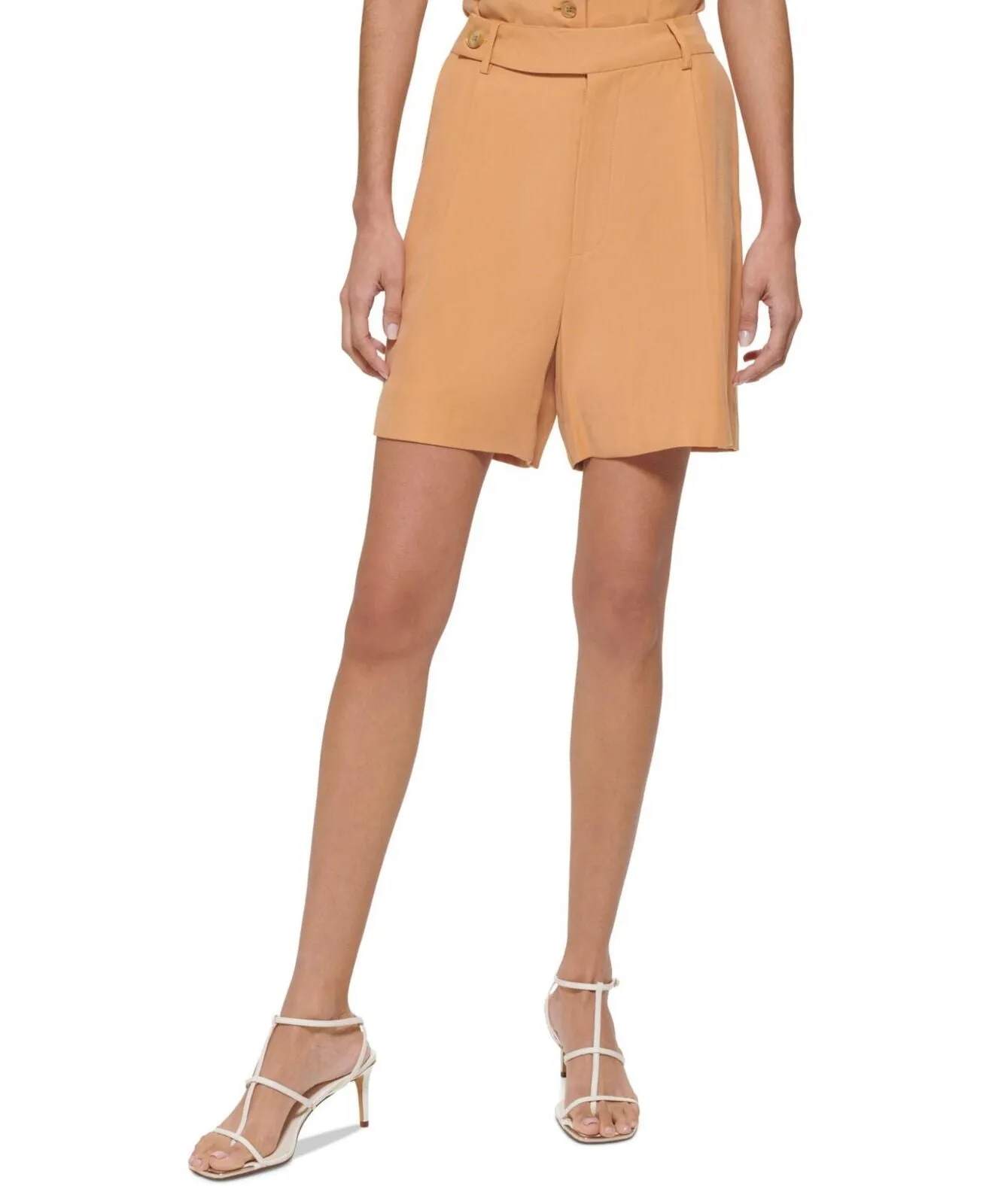 DKNY Women's Frosted High-Rise Zip-Front Twill Shorts P3EW8Q85