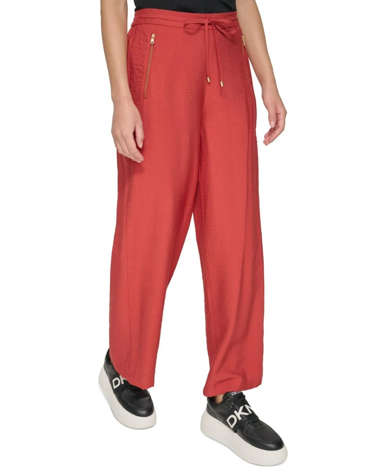DKNY Women's Pull-On Drawstring Pants P3EKTS98 Red Ochre XL