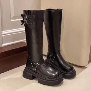 Do not pick the leg type~ Fashion versatile rear zipper knight boots women's popular new medium heel but knee boots