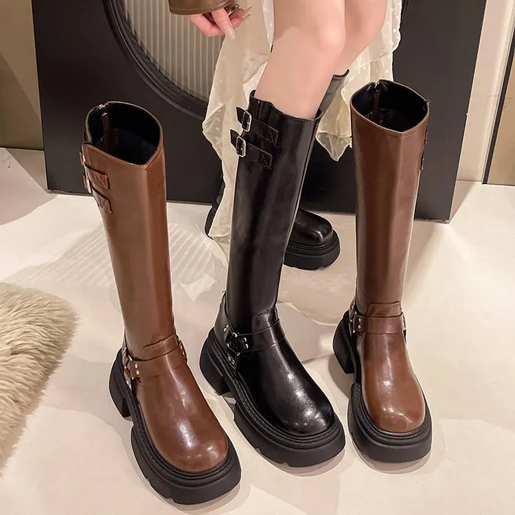 Do not pick the leg type~ Fashion versatile rear zipper knight boots women's popular new medium heel but knee boots