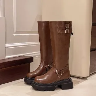 Do not pick the leg type~ Fashion versatile rear zipper knight boots women's popular new medium heel but knee boots