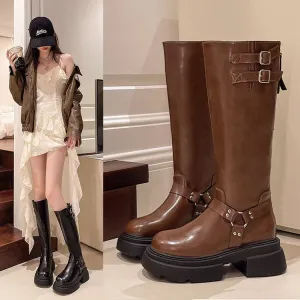 Do not pick the leg type~ Fashion versatile rear zipper knight boots women's popular new medium heel but knee boots