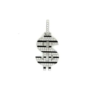 Dollar Sign $ Lab-Created Moissanite Sterling Silver Charm Pendant - M4075429