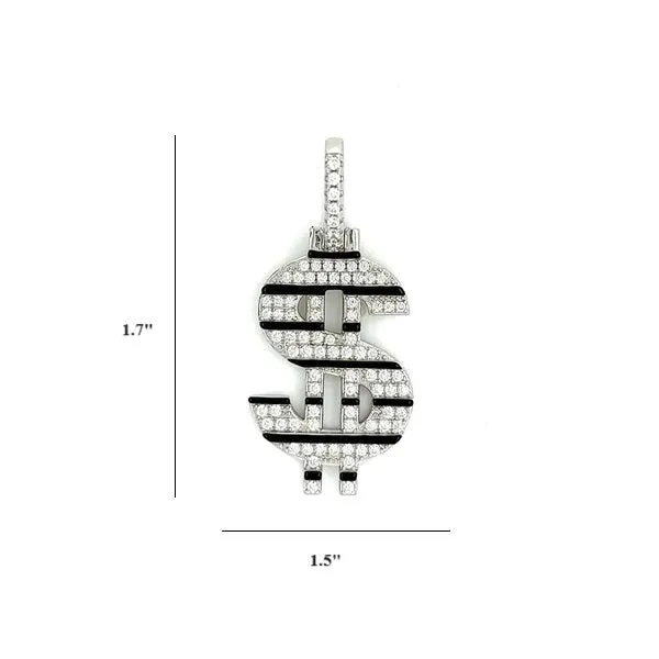 Dollar Sign $ Lab-Created Moissanite Sterling Silver Charm Pendant - M4075429
