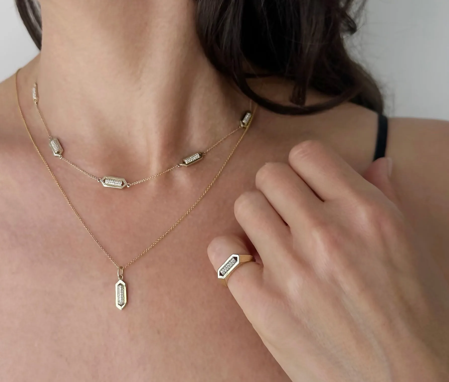 Domed Marquis 5 Station Necklace | White Gold