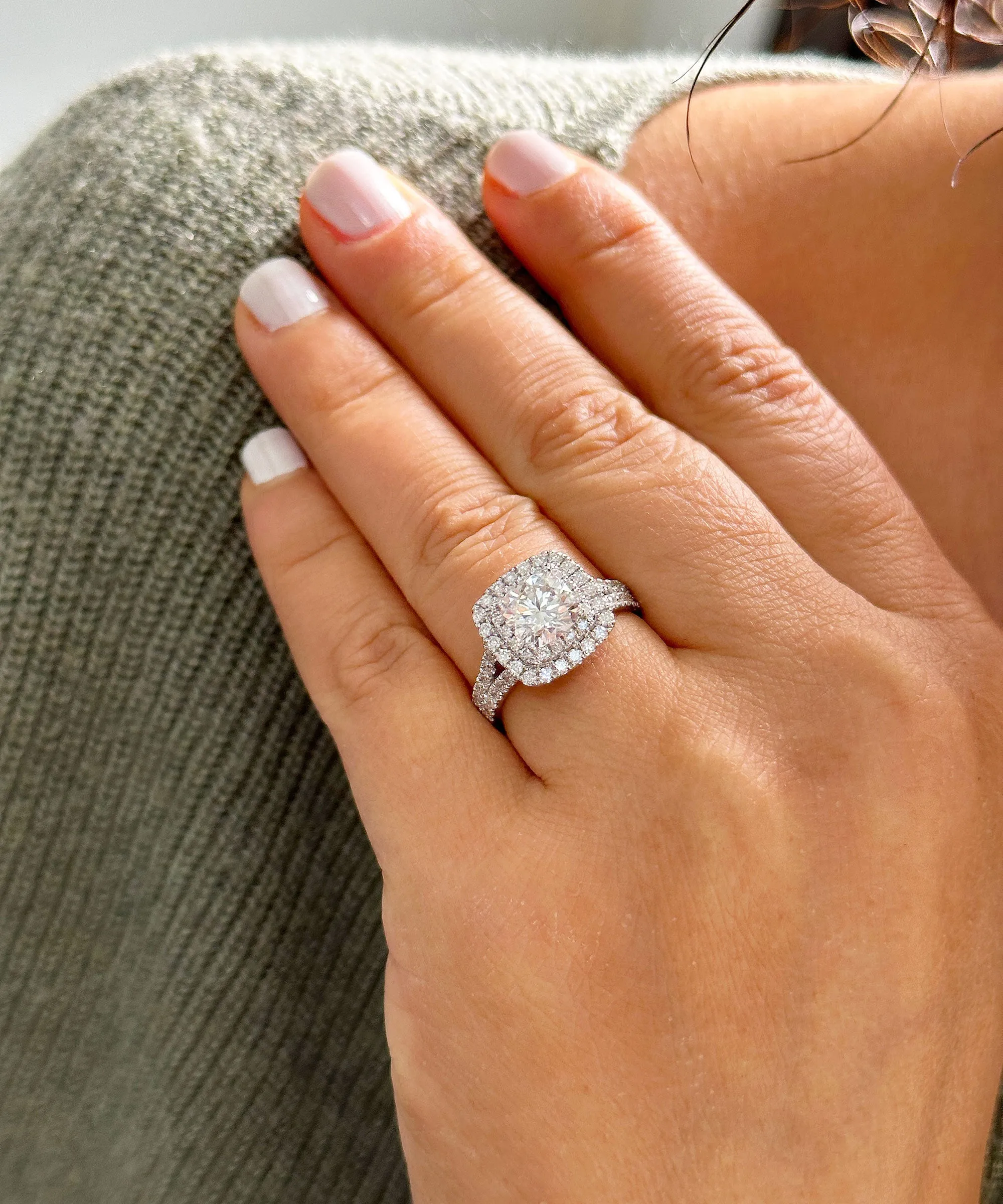 Double Halo Women's 14k solid white gold cushion cut forever one moissanite and natural diamond engagement ring Bridal Wedding Halo 2.80ct