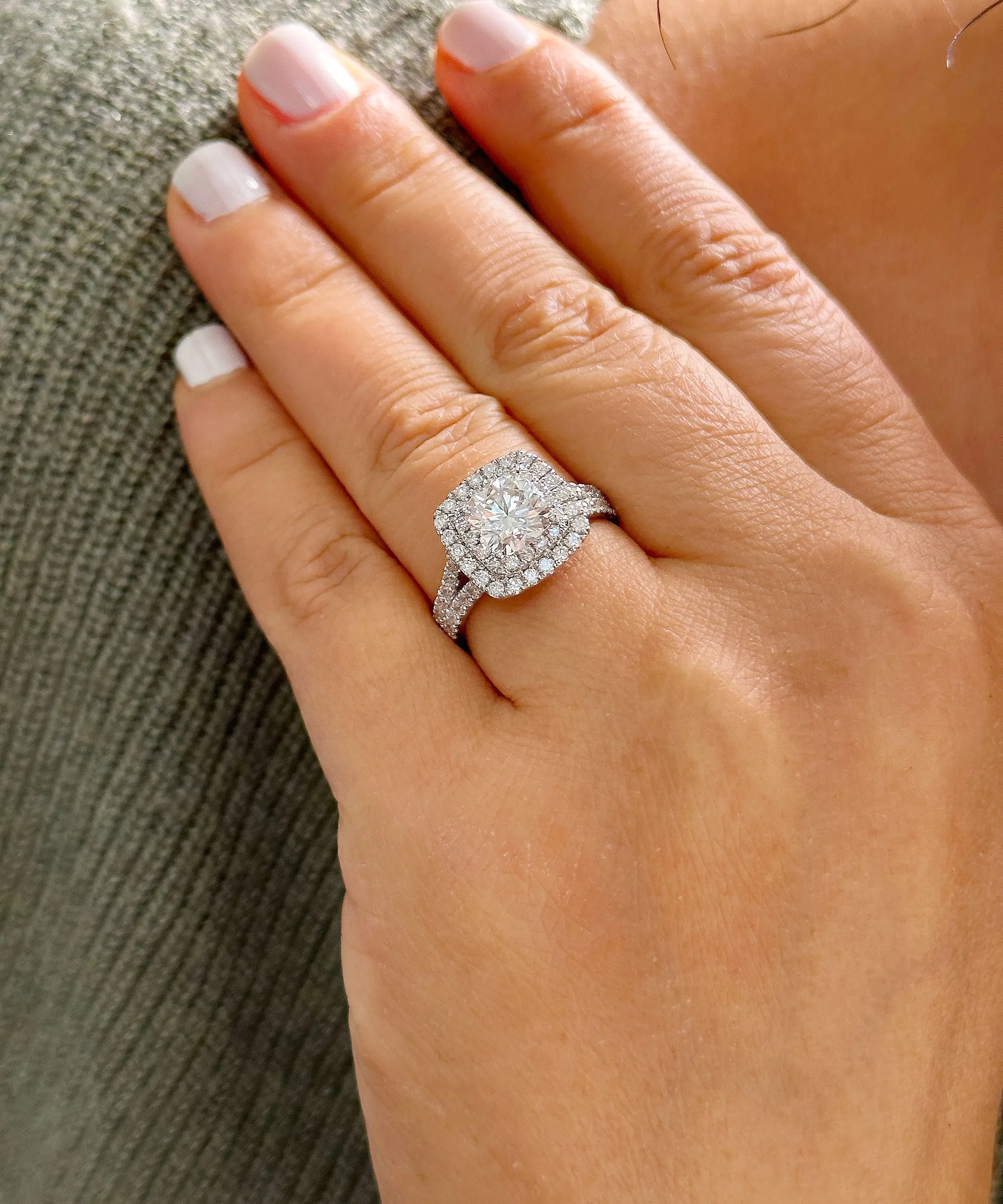 Double Halo Women's 14k solid white gold cushion cut forever one moissanite and natural diamond engagement ring Bridal Wedding Halo 2.80ct