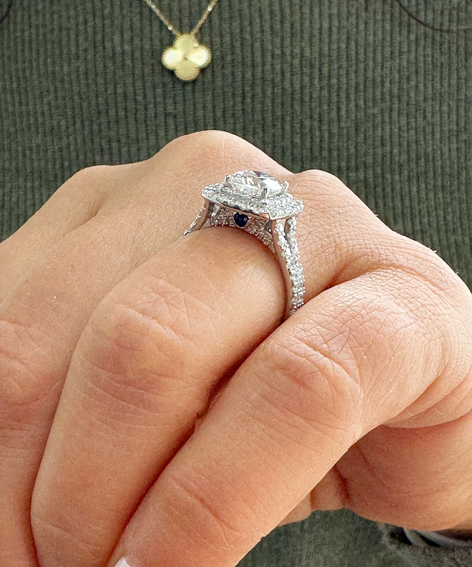 Double Halo Women's 14k solid white gold cushion cut forever one moissanite and natural diamond engagement ring Bridal Wedding Halo 2.80ct