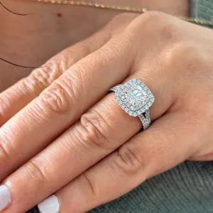 Double Halo Women's 14k solid white gold cushion cut forever one moissanite and natural diamond engagement ring Bridal Wedding Halo 2.80ct