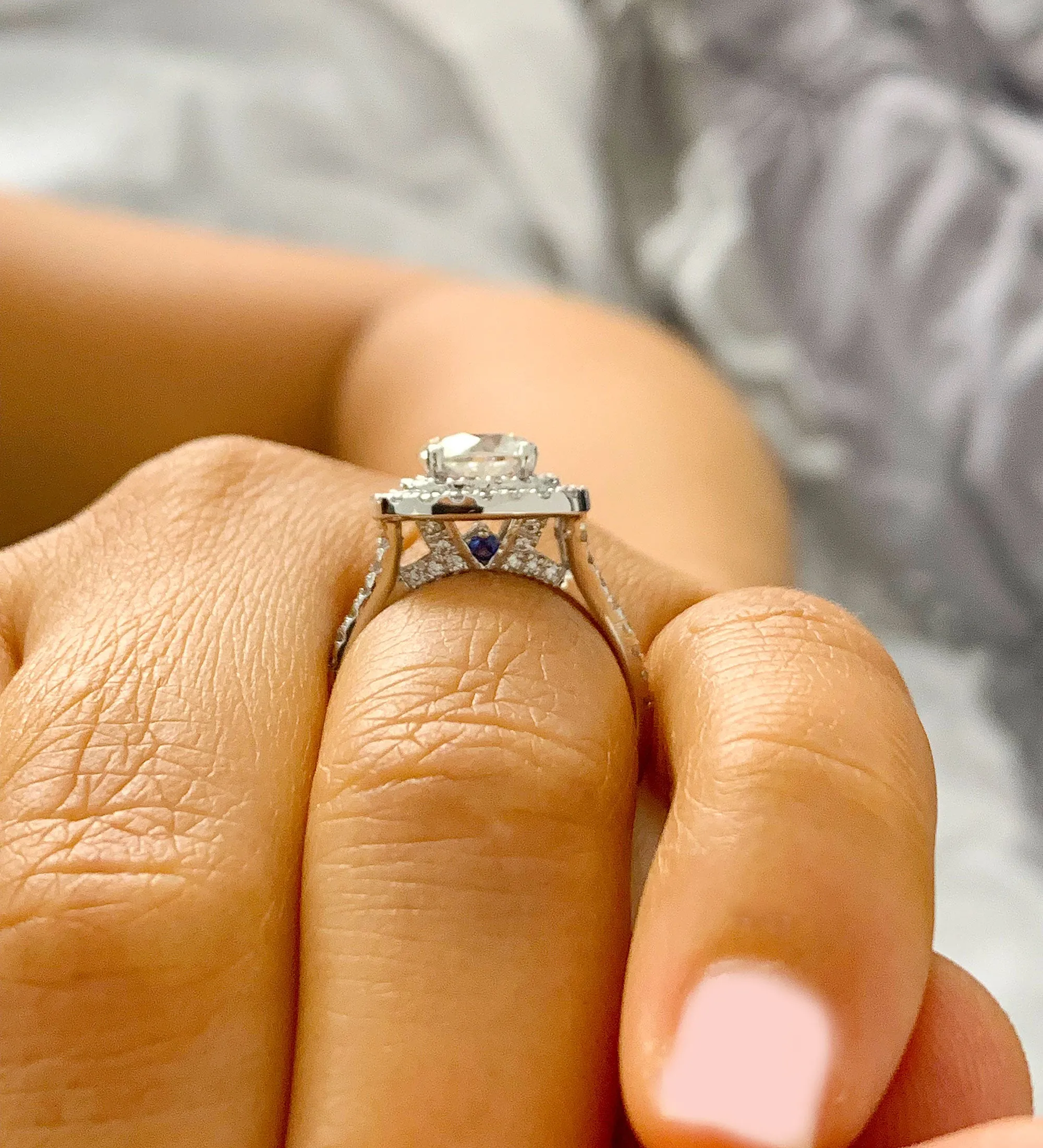Double Halo Women's 14k solid white gold cushion cut moissanite and natural diamond engagement ring Bridal Wedding Halo 2.80ct