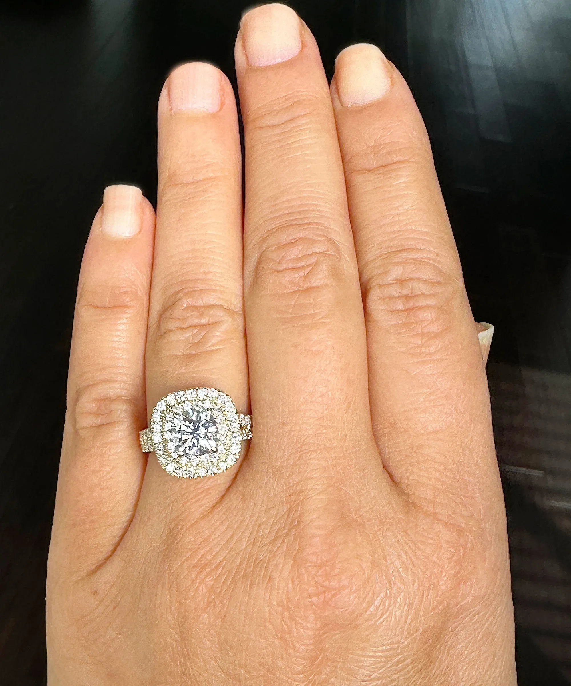 Double Halo Women's 14K Solid Yellow Gold Cushion Cut Forever One Moissanite And Natural Diamond Engagement Ring 2.80ctw