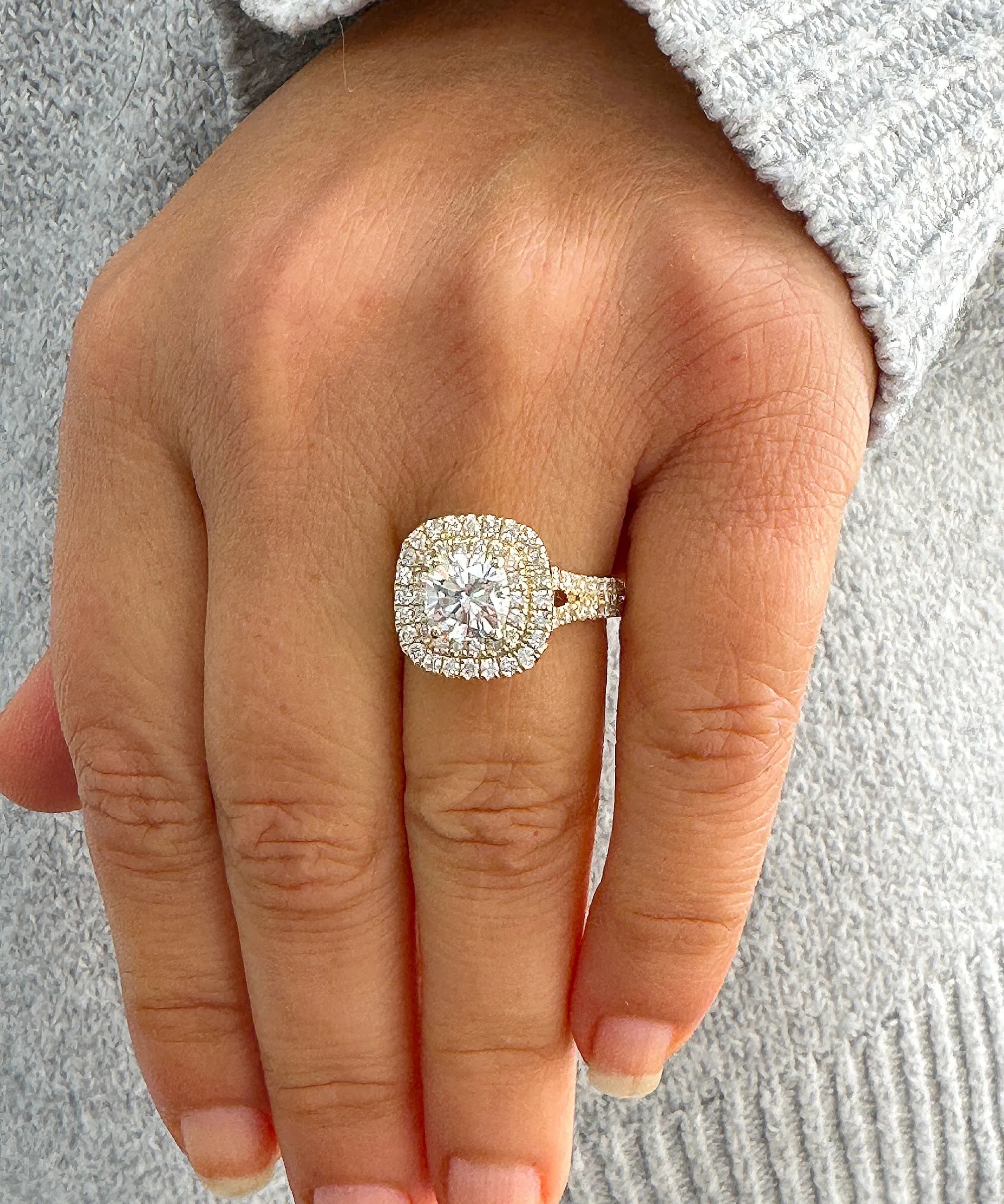 Double Halo Women's 14K Solid Yellow Gold Cushion Cut Forever One Moissanite And Natural Diamond Engagement Ring 2.80ctw
