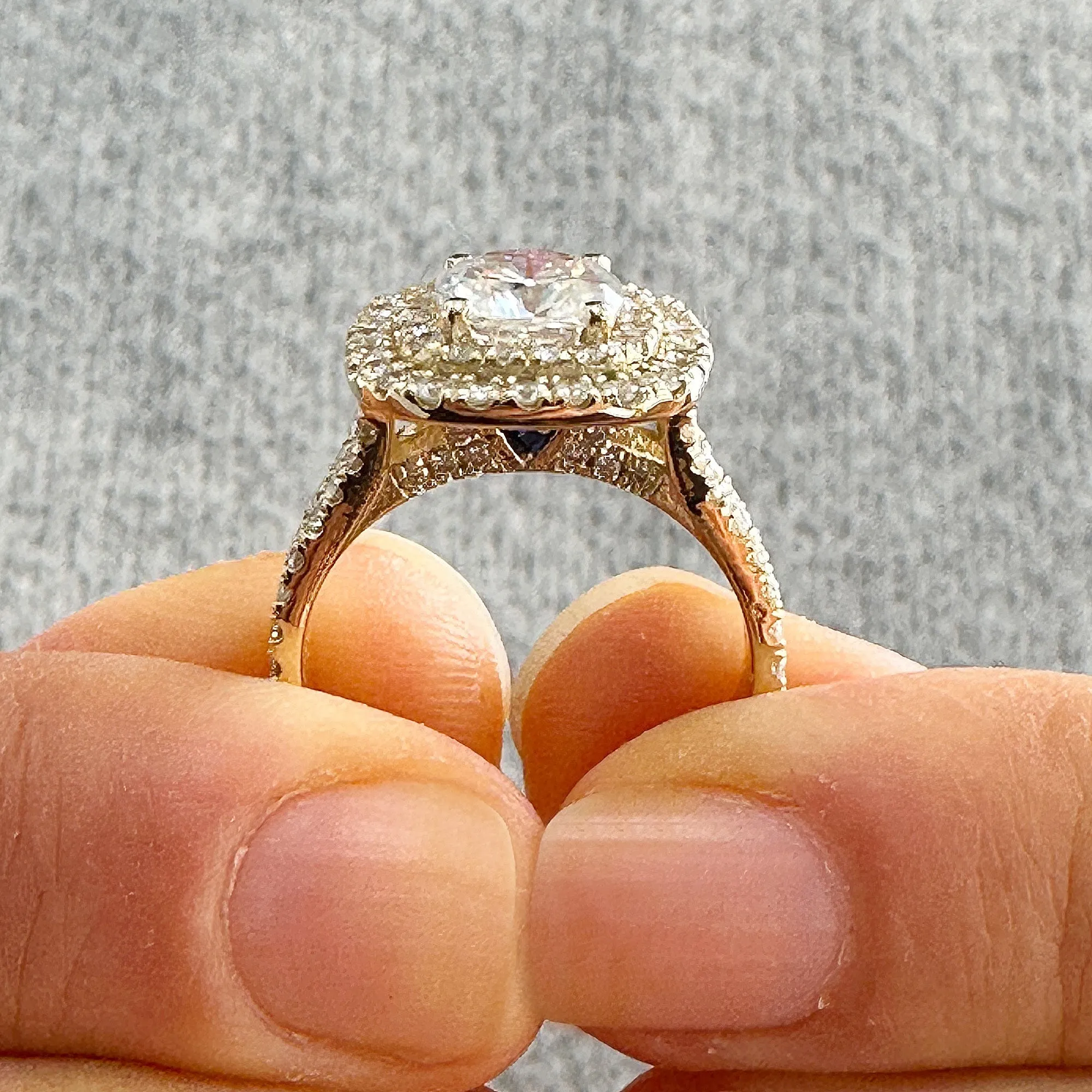 Double Halo Women's 14K Solid Yellow Gold Cushion Cut Forever One Moissanite And Natural Diamond Engagement Ring 2.80ctw