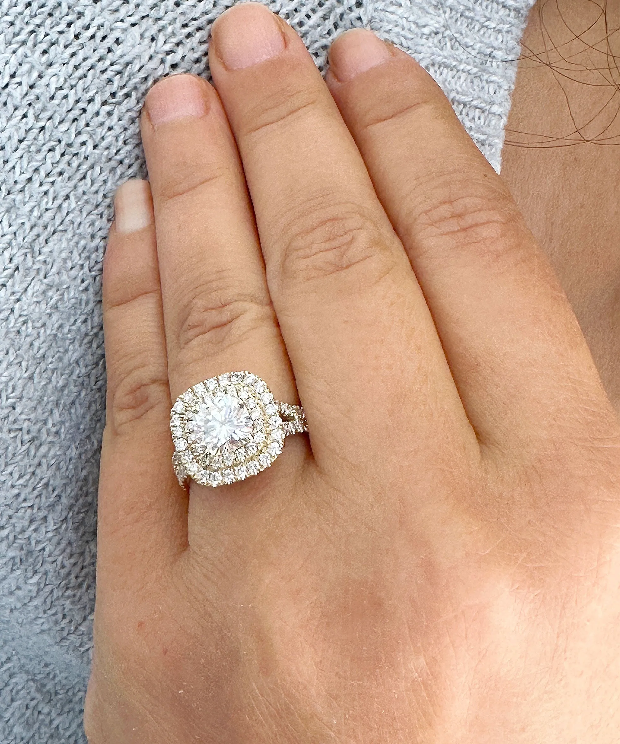 Double Halo Women's 14K Solid Yellow Gold Cushion Cut Forever One Moissanite And Natural Diamond Engagement Ring 2.80ctw