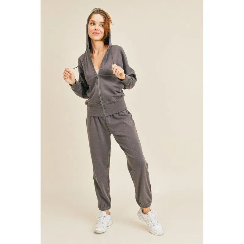 Draped Fleece-Lined Hoodie & Jogger Set