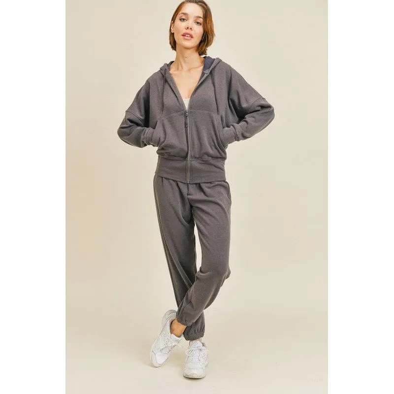 Draped Fleece-Lined Hoodie & Jogger Set