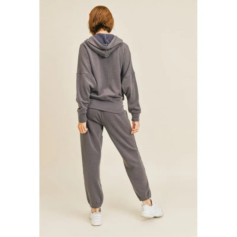 Draped Fleece-Lined Hoodie & Jogger Set