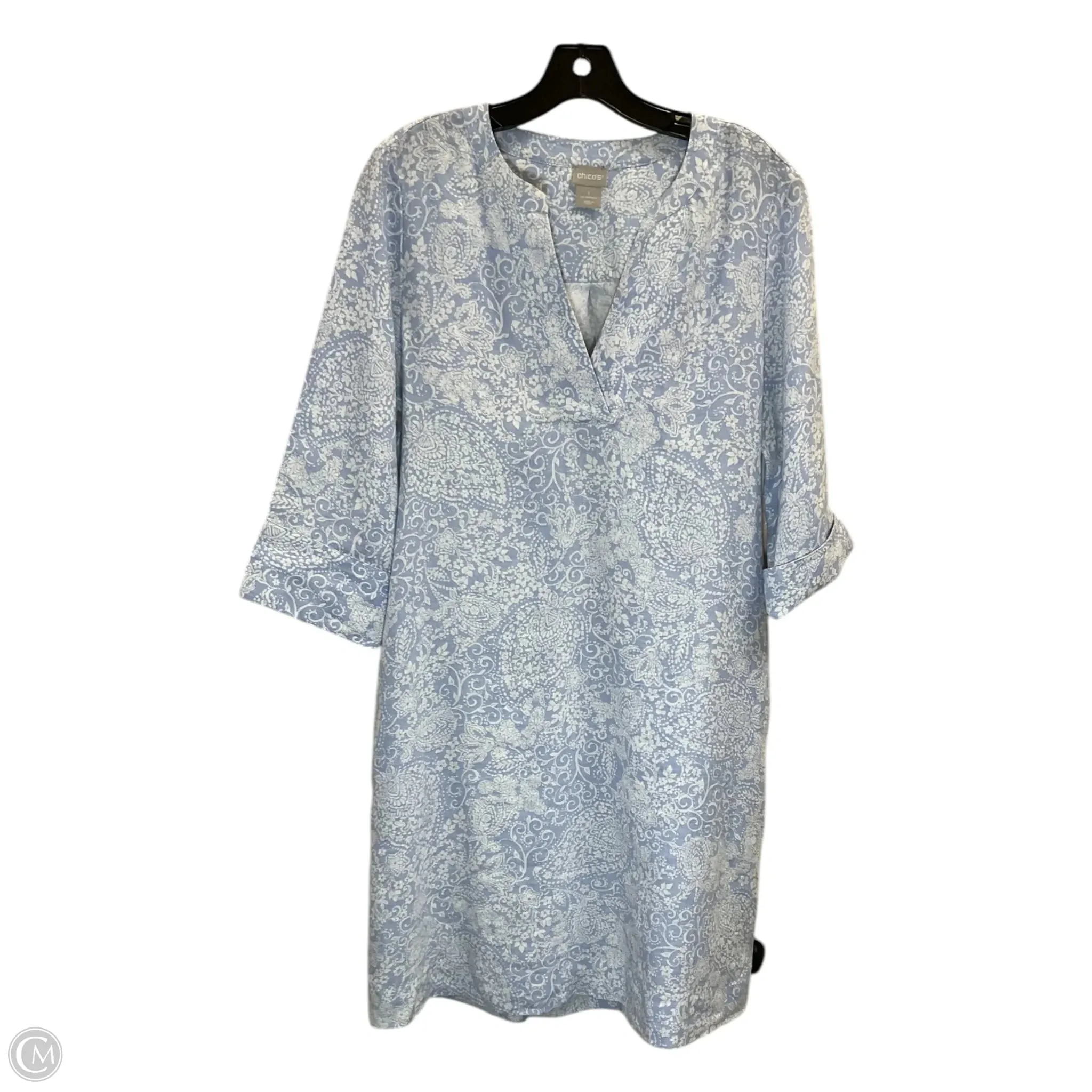 Dress Casual Midi By Chicos In Blue & White, Size: M