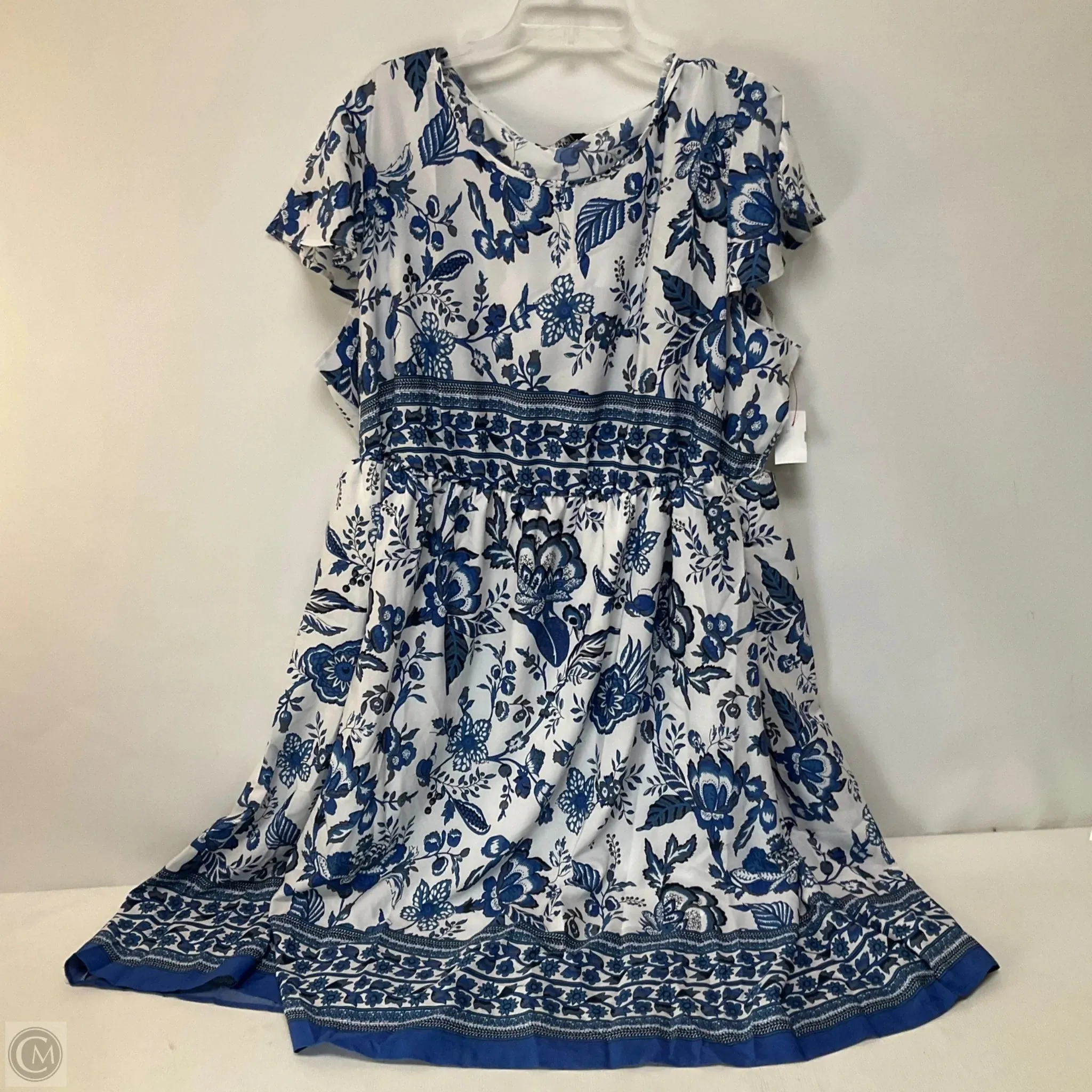 Dress Casual Midi By Clothes Mentor In Blue & Cream, Size: 26