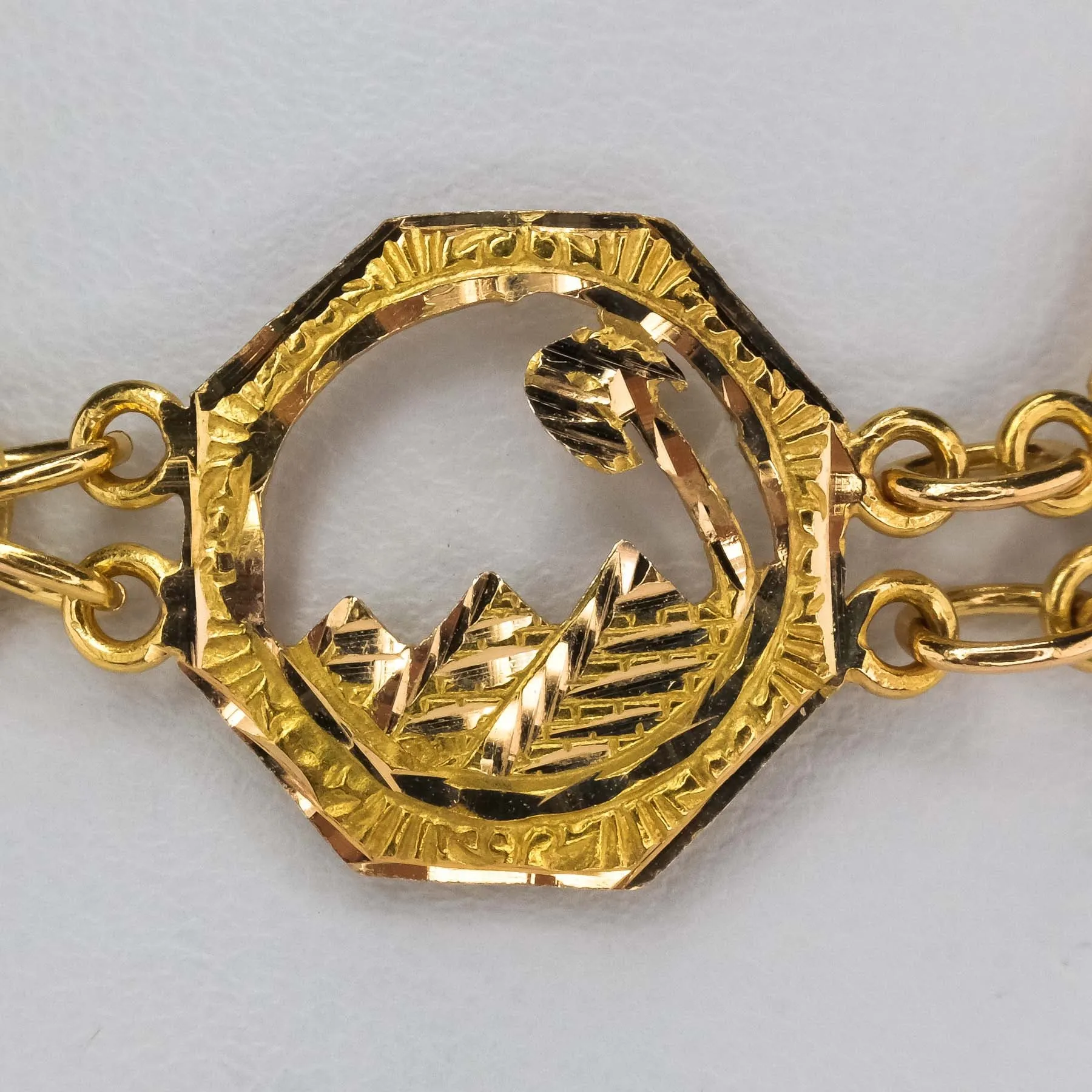 Egyptian Motif Link 7.75" Bracelet in 18K Yellow Gold