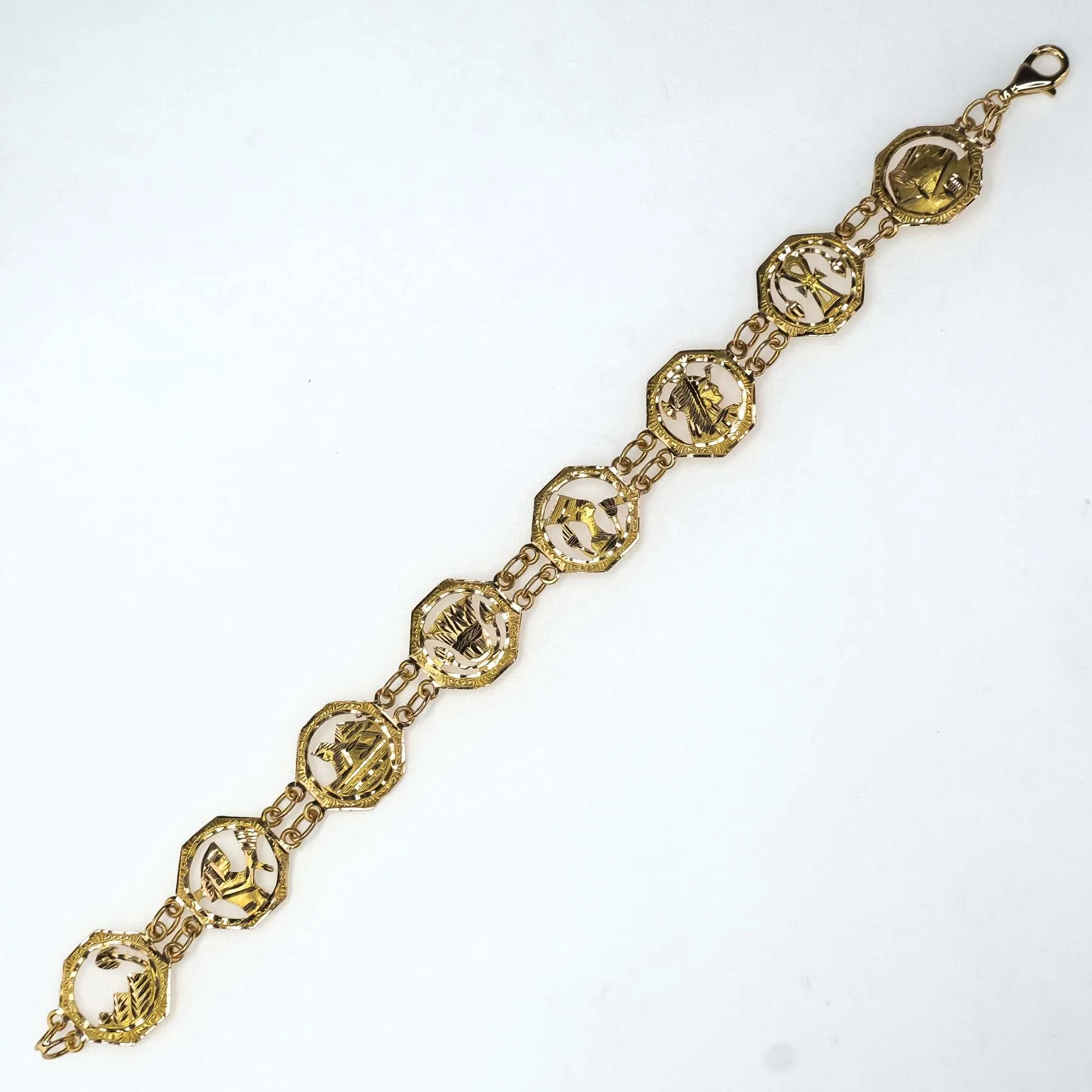 Egyptian Motif Link 7.75" Bracelet in 18K Yellow Gold